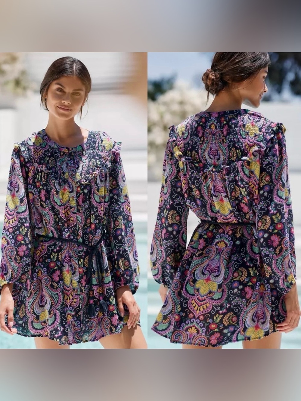 By Anthropologie Tunisian Tunic Paisley Cover Up Dress Women's XL Boho Festival